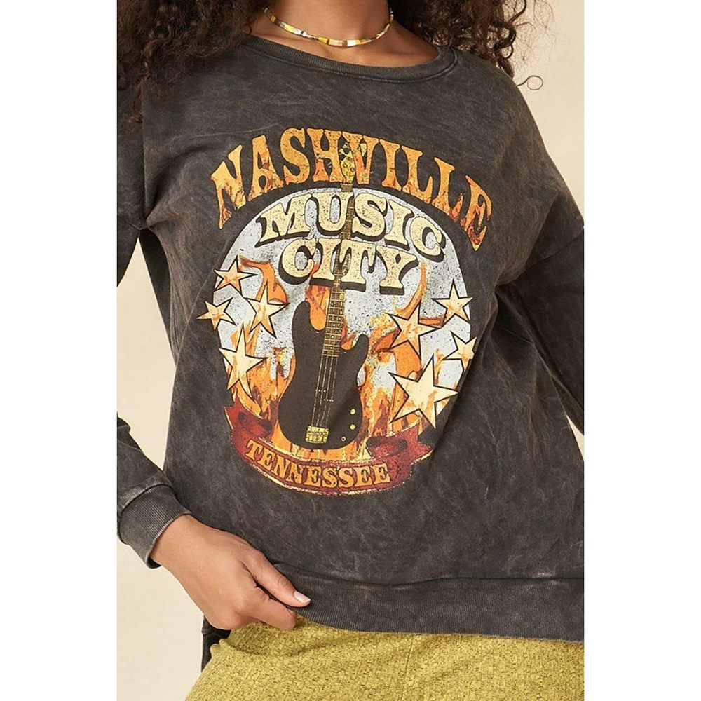 A Mineral Washed French Terry Graphic Sweatshirt - Picture 3 of 9